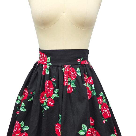 Vintage Floral Midi Full Skirt Size S Retro Pin Up Rockabilly Gothabilly Goth - Picture 2 of 8